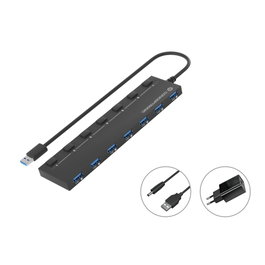 Conceptronic HUBBIES19BP Hub USB 3.2 avec 7 ports et adaptateur secteur