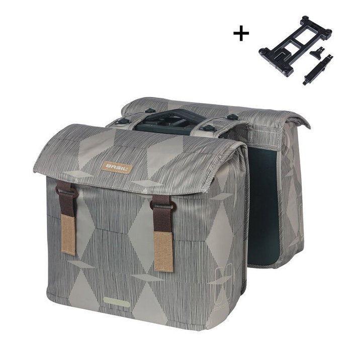 Basil ELEGANCE Sacoches doubles vélo MIK 40L 16x36x32 cm Polyester recyclé hydrofuge Taupe Basil ELEGANCE Sacoches doubles vélo MIK 40L 16x36x32 cm Polyester recyclé hydrofuge Taupe