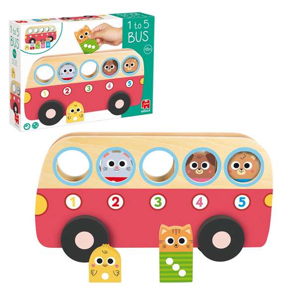 Goula Jeu 1 to 5 Bus - Jeu éducatif en bois avec 5 animaux à placer dans l'autobus - Jouet pour enfants à partir de 18 mois Goula Jeu 1 to 5 Bus - Jeu éducatif en bois avec 5 animaux à placer dans l'autobus - Jouet pour enfants à partir de 18 mois