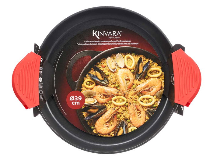 KINVARA Paellera Induction Aluminium 39 cm Noir avec Poignées Rouges