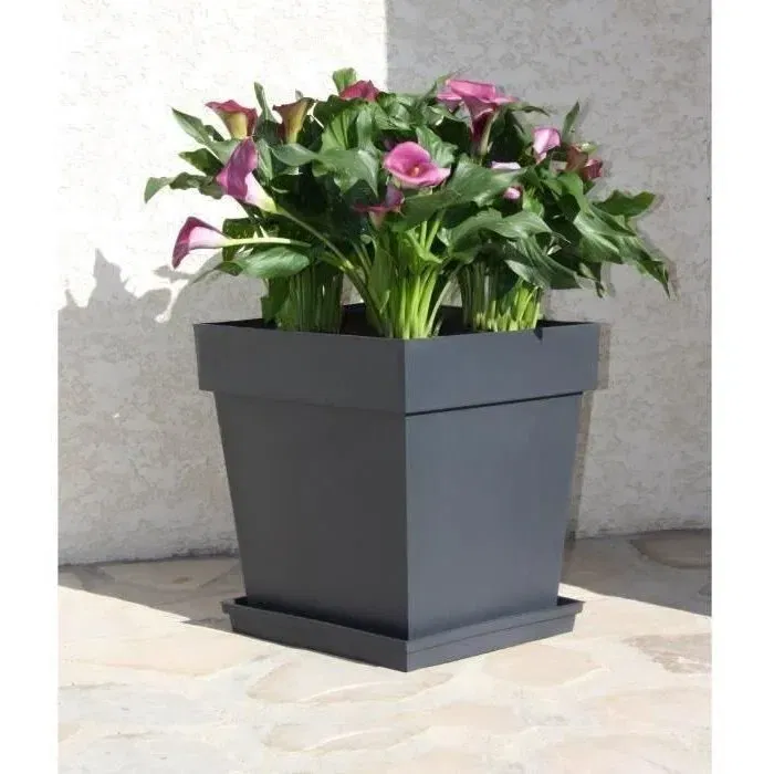 EDA Pot de Fleurs Carré Toscane 40 cm 38 L Gris Anthracite - Traitement Anti-UV, Garantie 7 Ans, Résistant aux Intempéries