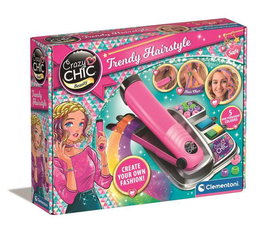 Clementoni Juego de Peluqueria Fashion Crazy Chic - Jeu de Coiffure avec Fer à Lisser - Recommandé 6 ans - Dimensions 28.5x22.5x6cm