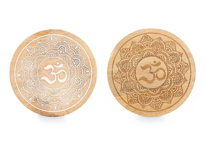Giftdecor Boîte Ronde avec Couvercle Om Bois Couleurs Variées 18 x 8 cm (Set de 6)
