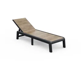 Keter Porto - Bain de soleil en résine gris graphite à lattes imitation bois - Dossier réglable 4 positions - 191.5 x 58 x 34.5 cm