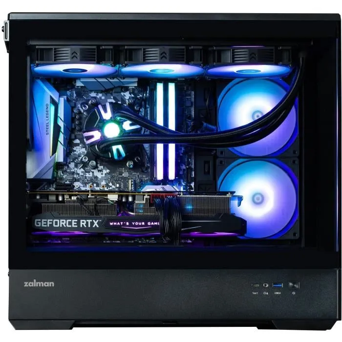 Zalman P30 Noir - Boîtier PC Mini Tour sans Alimentation Micro-ATX/Mini-ITX, avec 3 Ventilateurs ARGB 120mm, 2 Paniers en Verre Trempé, USB-C, USB 3.0 et Connecteur HD Audio