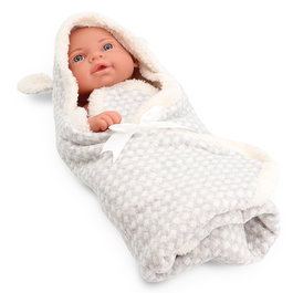 Tachan Bébé Poupée Réaliste 40 cm avec Cape d'Emmaillotage Gris - Yeux Clairs - Teint Mat - Qualité Exquise - Jouet Recommandé à partir de 3 Ans
