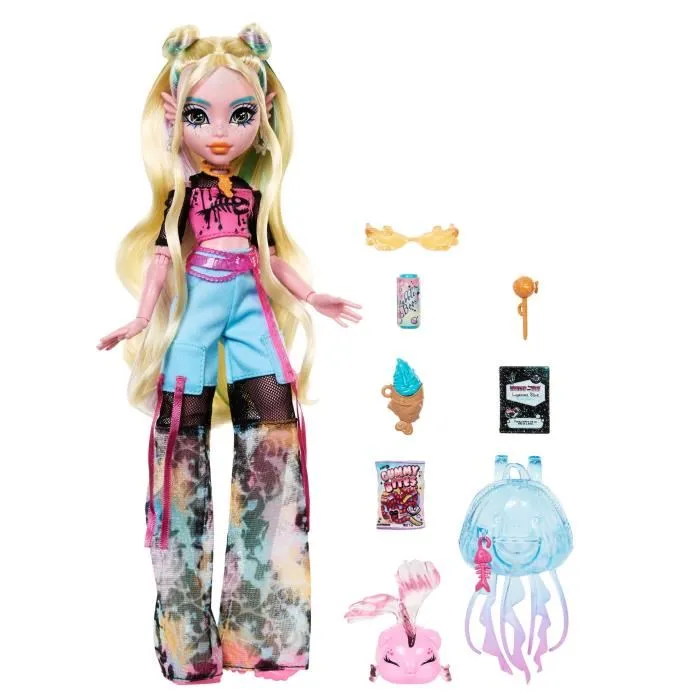 Monster High Poupée Lagoona Blue HXH75 avec Animal Piranha Neptuna et Accessoires Océaniques