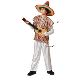 Déguisement Mexicain Enfant Clair, Poncho et Pantalon en Polyester, Taille 10-12 Ans, Multicolor - Déguisement de Carnaval et Fête Thème Pays du Monde