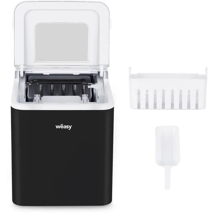 Weasy KW12 - Machine à glaçons avec production jusqu'à 12 kg/jour, réservoir 2.2 L, bac amovible, noir