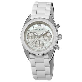 Armani AR5941 Montre Chronographe Femme Blanc et Argenté