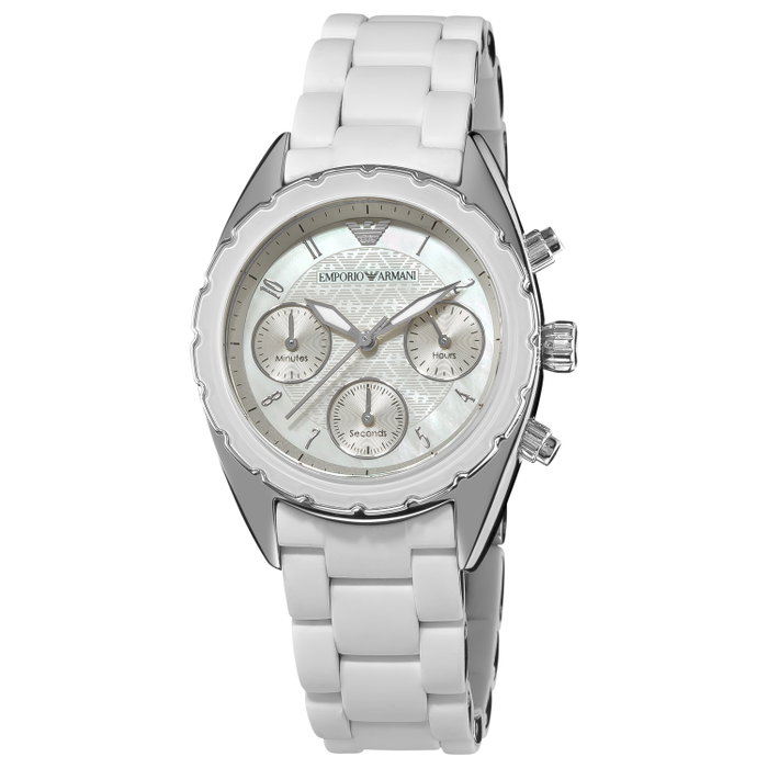 Armani AR5941 Montre Chronographe Femme Blanc et Argenté Armani AR5941 Montre Chronographe Femme Blanc et Argenté