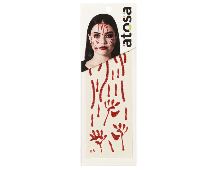 Maquillage Halloween - Joyaux Adhésifs Faciaux avec Gouttes de Sang et Empreintes de Mains Ensanglantées, Effet Réaliste pour Fête d'Horreur - 2025