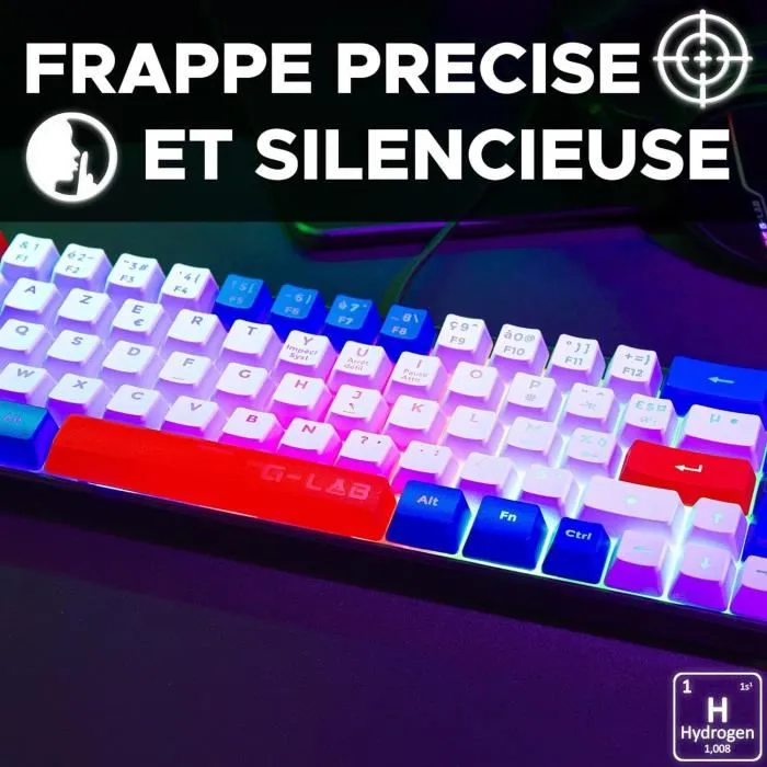 The G-Lab KEYZ HYDROGEN - Clavier Gamer Compact 60% avec Rétroéclairage - Technologie Membrane Silencieuse - Touches Bleu, Blanc, Rouge - USB