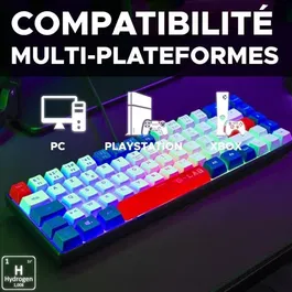 The G-Lab KEYZ HYDROGEN - Clavier Gamer Compact 60% avec Rétroéclairage - Technologie Membrane Silencieuse - Touches Bleu, Blanc, Rouge - USB