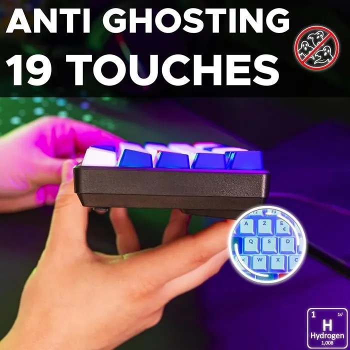 The G-Lab KEYZ HYDROGEN - Clavier Gamer Compact 60% avec Rétroéclairage - Technologie Membrane Silencieuse - Touches Bleu, Blanc, Rouge - USB