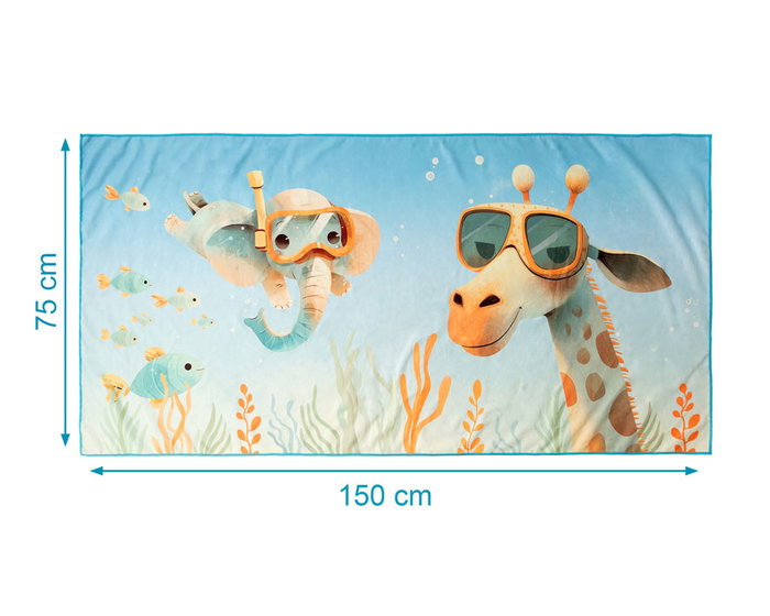 KioKids Toalla de Playa Para Niños Azul - Toalde de Bain pour Enfants en Microfibre 75x150 cm avec Sac de Transport, Collection Ocean Dreams, Bleu