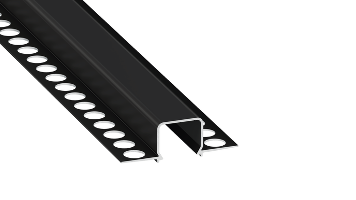 KIMERA HEDE Profilé Aluminium Anodisé Noir avec Diffuseur Opale, Capuchons et Clips de Fixation 2,02 m