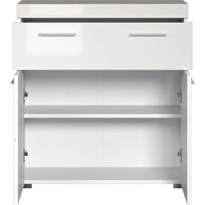 Trendteam AMANDA - Meuble de salle de bain bas de rangement, 2 portes et 1 tiroir, Blanc, Dimensions 73 x 31 x 79 cm