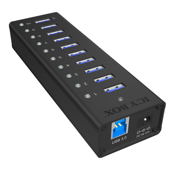 Icy ICY BOX IB-AC6110 Hub USB 3.0 à 10 ports, Noir