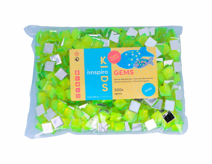 Innspiro Gemas acryliques carrées jaune fluor 12x12 mm, 500 unités
