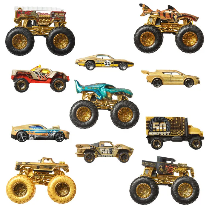Hot Wheels - Pack de 10 véhicules Trophée des Champions, 5 camions et 6 voitures Monster Truck à collectionner échelle 1/64, jouet pour enfants à partir de 3 ans