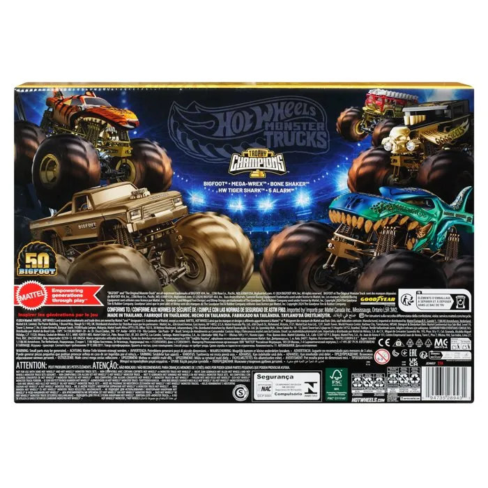 Hot Wheels - Pack de 10 véhicules Trophée des Champions, 5 camions et 6 voitures Monster Truck à collectionner échelle 1/64, jouet pour enfants à partir de 3 ans