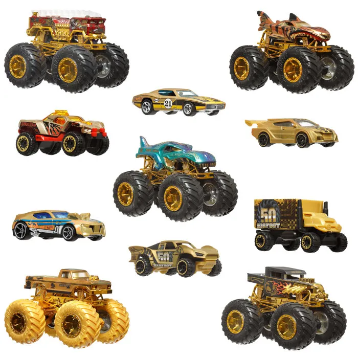 Hot Wheels - Pack de 10 véhicules Trophée des Champions, 5 camions et 6 voitures Monster Truck à collectionner échelle 1/64, jouet pour enfants à partir de 3 ans