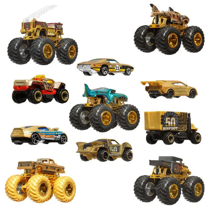 Hot Wheels - Pack de 10 véhicules Trophée des Champions, 5 camions et 6 voitures Monster Truck à collectionner échelle 1/64, jouet pour enfants à partir de 3 ans