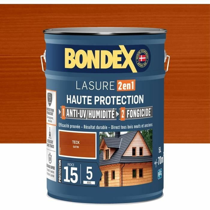 Bondex Lasure 2 en 1 Haute Protection Teck Satin - 5 L