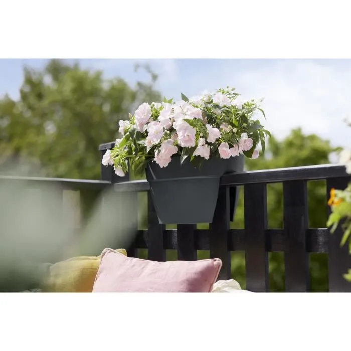 Elho Vibia Campana Flower Bridge 40 - Balconnière pour balustrade, anthracite - 26x39x22 cm, 7.5 L, polypropylène régénéré