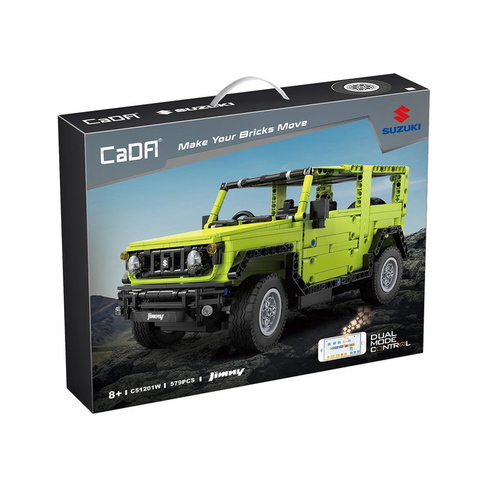CADA Suzuki Jimny 1:12 App + RC - Voiture radiocommandée programmable via Bluetooth, 4 modes de contrôle, éclairage, 579 pièces - Marque: DEQUBE