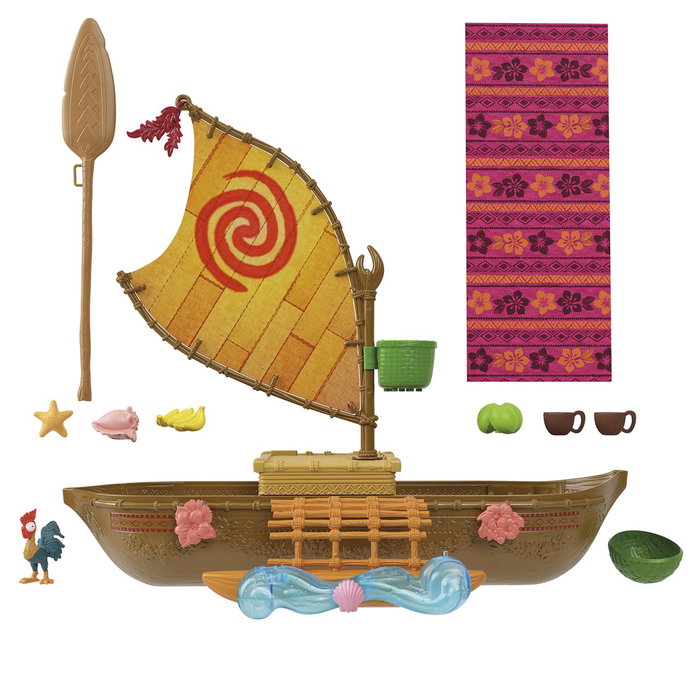 Mattel Disney Princess Vaiana (Moana) Canot flottant avec poupée et accessoires, jouet d'eau et de plage pour enfants, 38 cm
