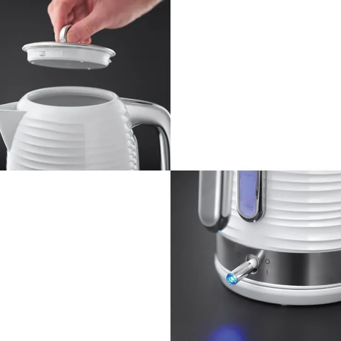 Russell Hobbs Bouilloire électrique Inspire 24360-70, 1.7L, ébullition rapide, filtre anti-calcaire, design blanc brillant