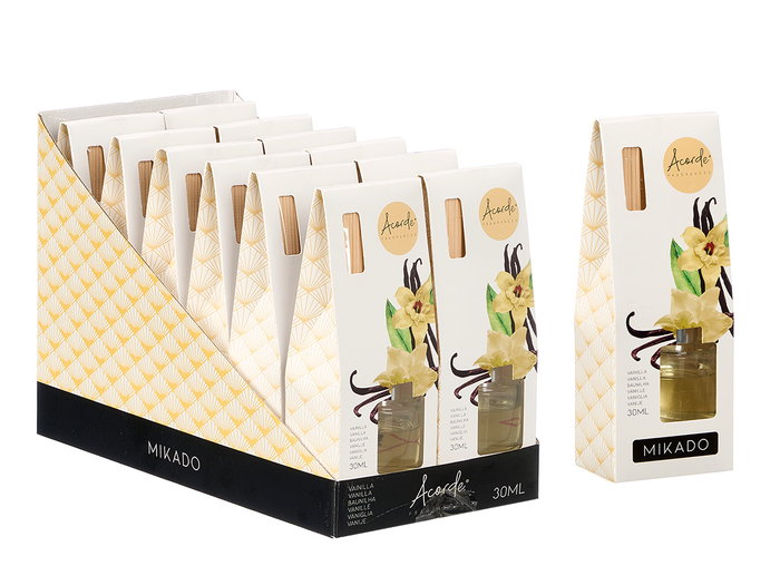 Acorde Mikado Vainilla 30 ml Diffuseur en Verre avec Bâtonnets 20 x 7.5 x 5 cm (Set de 24)