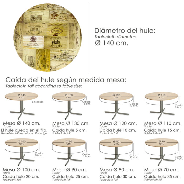 ORYX Nappe ronde en vinyle Ø 140 cm Motif caisses de vin