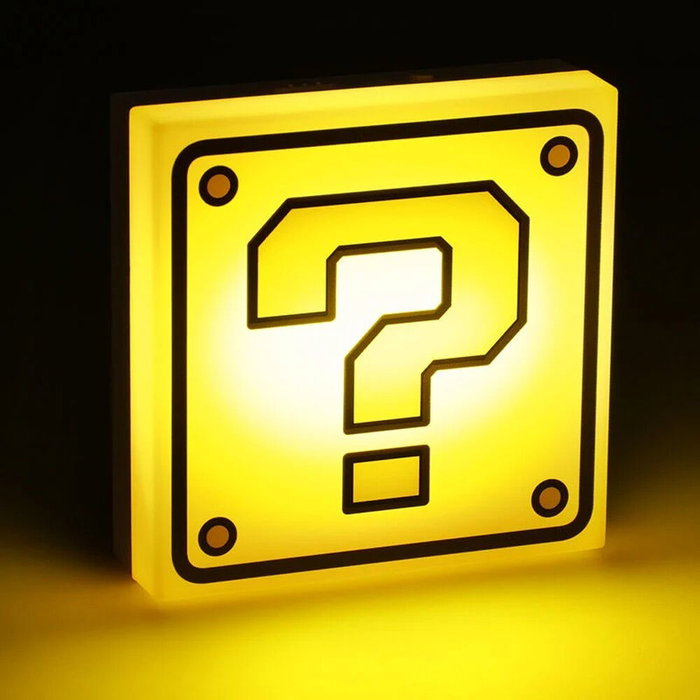 PALADONE Lampe Question Block Super Mario, Décorative, 19 cm, Lumière Jaune, Alimentation USB ou 3x AAA