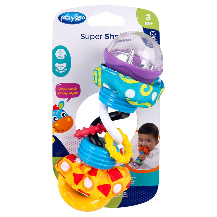 Playgro Sonajero Super Shaker 0181598 Hochet bébé dès 3 mois Multilingue (français, anglais, allemand, italien, portugais, espagnol) Playgro Sonajero Super Shaker 0181598 Hochet bébé dès 3 mois Multilingue (français, anglais, allemand, italien, portugais, espagnol)