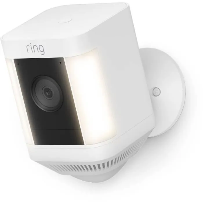 Ring Spotlight Cam Plus - Caméra de surveillance extérieure sans fil avec batterie rechargeable - HD 1080p - Vision nocturne couleur - Audio bidirectionnel - Projecteurs et sirène