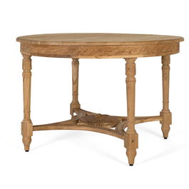 GINER Y COLOMER Table de salle à manger ronde en teck massif, plateau sculpté avec rosette, style rustique et artisanal, 120x120x79 cm