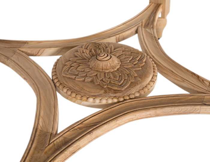 GINER Y COLOMER Table de salle à manger ronde en teck massif, plateau sculpté avec rosette, style rustique et artisanal, 120x120x79 cm GINER Y COLOMER Table de salle à manger ronde en teck massif, plateau sculpté avec rosette, style rustique et artisanal, 120x120x79 cm