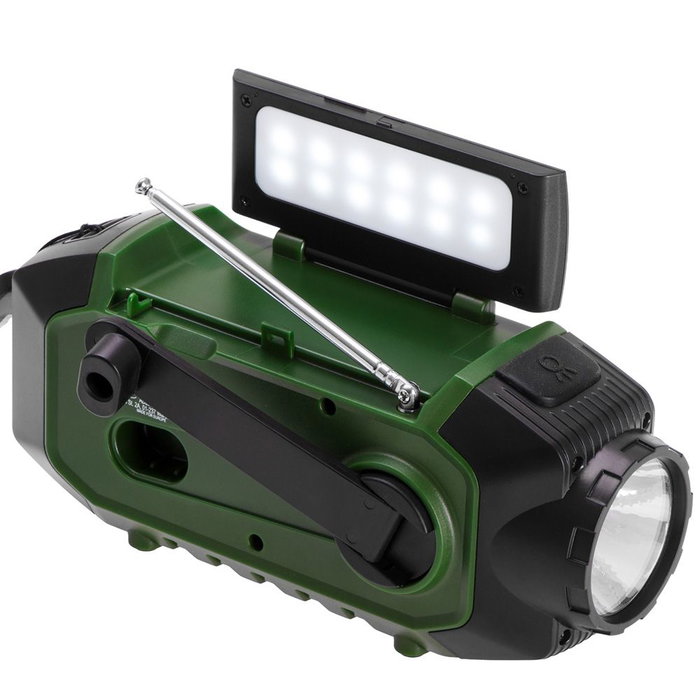 Camry CR1919 Radio de secours multifonction solaire/dynamo/USB 4000 mAh, linette LED 3W, FM/AM/SW, Bluetooth 5.0, verte