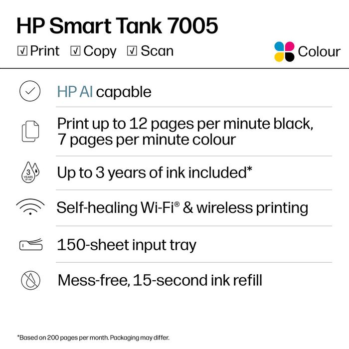 HP Smart Tank 7005 Imprimante tout-en-un couleur avec réservoir d'encre HP Smart Tank 7005 Imprimante tout-en-un couleur avec réservoir d'encre