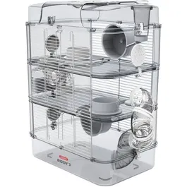 Zolux Cage Rody3 Trio pour Hamsters, Souris et Gerbilles - 3 Etages - L 41 x P 27 x H 53 cm - Blanc - avec 2 Roues, 7 Tubes, Biberon, Gamelles et Nid