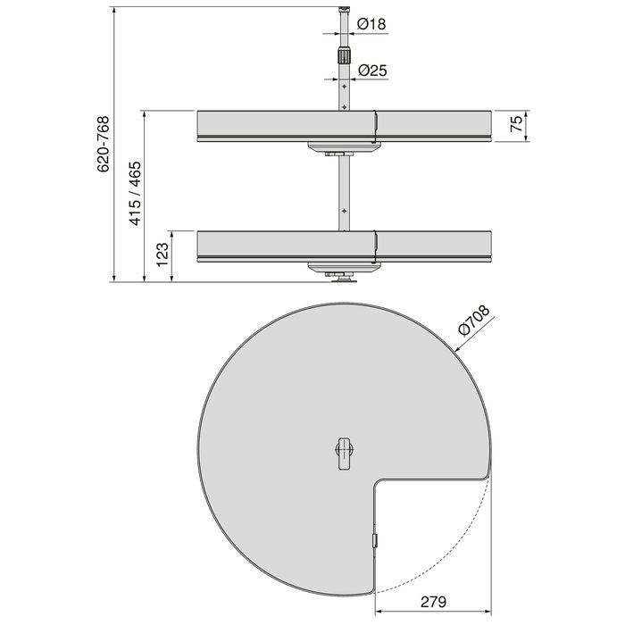 Emuca Jeux de plateaux tournants Harmony 3/4, Module largeur 800mm, Hauteur réglable, Acier et Bois, Gris anthracite