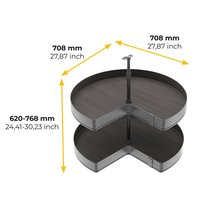 Emuca Jeux de plateaux tournants Harmony 3/4, Module largeur 800mm, Hauteur réglable, Acier et Bois, Gris anthracite