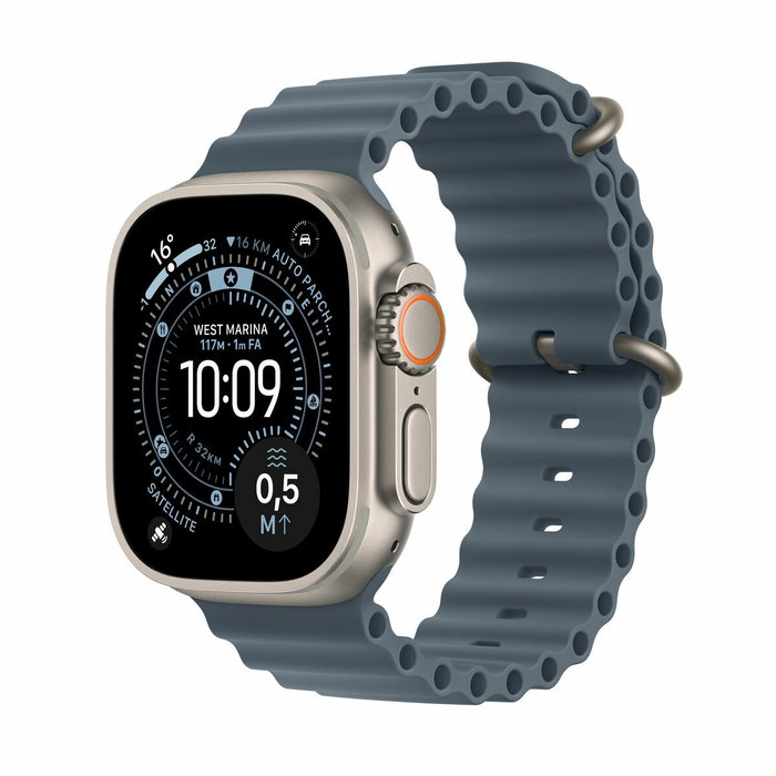 Apple Watch Ultra 3 GPS + Cellular 49mm Titane Naturel, Bracelet Ocean Bleu Apple Watch Ultra 3 GPS + Cellular 49mm Titane Naturel, Bracelet Ocean Bleu