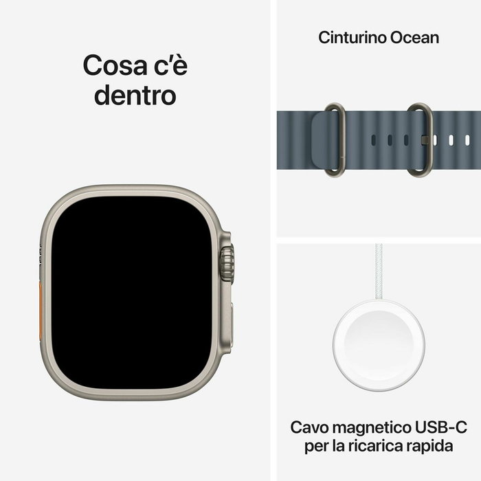 Apple Watch Ultra 3 GPS + Cellular 49mm Titane Naturel, Bracelet Ocean Bleu Apple Watch Ultra 3 GPS + Cellular 49mm Titane Naturel, Bracelet Ocean Bleu