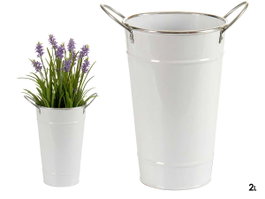 Ibergarden Seau Haut avec Anses Blanc Bord Argent 20x23,5x15 cm Zinc 2L (Set de 24)