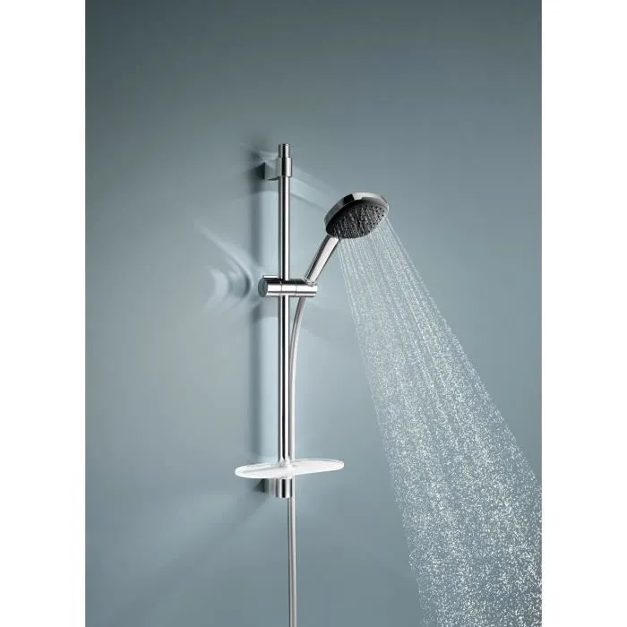 Grohe Ensemble de douche Vitalio Comfort 110 26929001 - Pommeau 2 jets 11 cm, barre 60 cm, flexible 1,75 m, tablette - Economie d'eau - Chromé