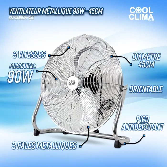 Cool Clima CCVSM90W-450 Ventilateur Métallique 90 W - Diamètre 45 cm